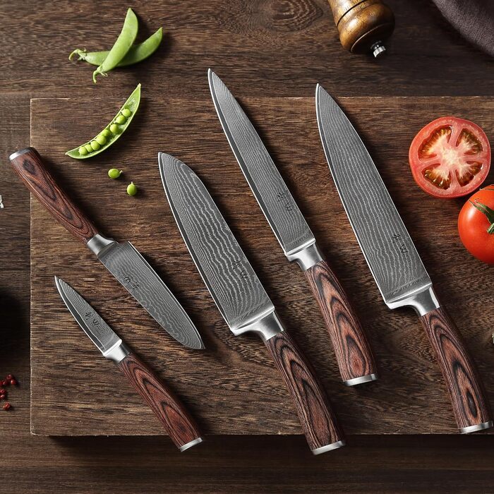 Набір кухонних ножів 5 предметів з дамаської сталі  Wakoli