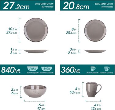 Набір столового посуду на 12 персон, 48 предметів, сірий NAVIA Vancasso