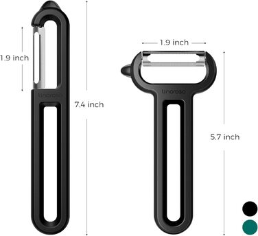 Овочечистка Linoroso 3PCS із загостреними кінчиками, Y-подібним гладким, зубчастим та жульєновим лезом для чищення та зачистки фруктів та овочів, гострота, гладкість та зручний хват - зелений (чорний I-гладкий Y-подібний зубець)