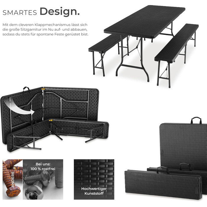 Комплект садовой мебели из 3 предметов черный tectake