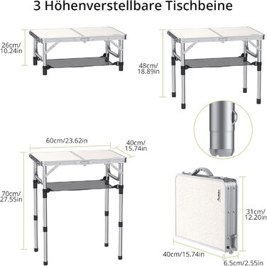 Складной кемпинговый столик 60 x 40 см белый Anbte