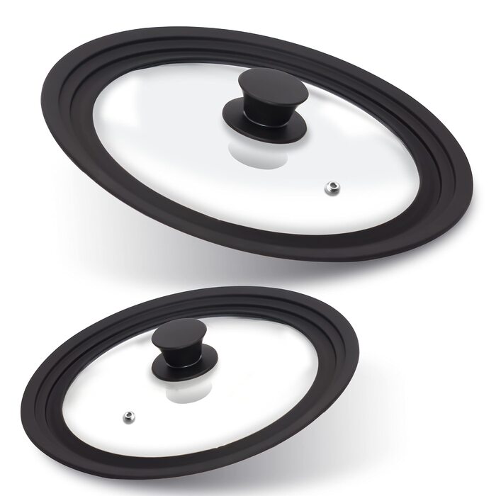 Силіконові універсальні кришки Anaeat для каструль, сковорідок та пателень загартоване скло з термостійким силіконовим обідком, підходять для посуду діаметром від 18 до 30 см (2 шт.)