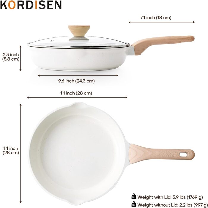 Сковорода 28 см со стеклянной крышкой, белая Kordisen