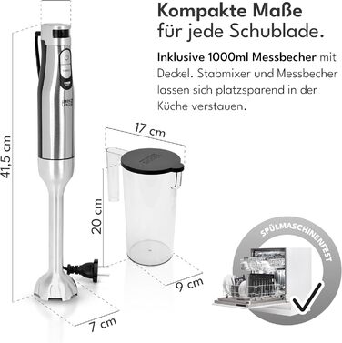 Ручний блендер 1200 Вт з мірною чашою 1 л Premium LEBENLANG