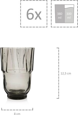 Набір склянок для пиття Singer Набір скляних склянок Porto з 6 предметів для 6 осіб, склянка для води, різнокольорова, унікальна нарізка, повсякденний, сімейна вечеря, офіс, набір склянок для соку на відкритому повітрі 310 мл (Касабланка Висока 6 шт. )