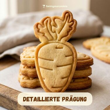 Набір формочок для пасхального печива з 3 шт. , візерунок у смужку з пасхальних яєць, зайчик, 2 в 1 зі штампом, 5 x 4 см, можна мити в посудомийній машині, екологічно чисті, нержавіючі (морква (10x5xсм))