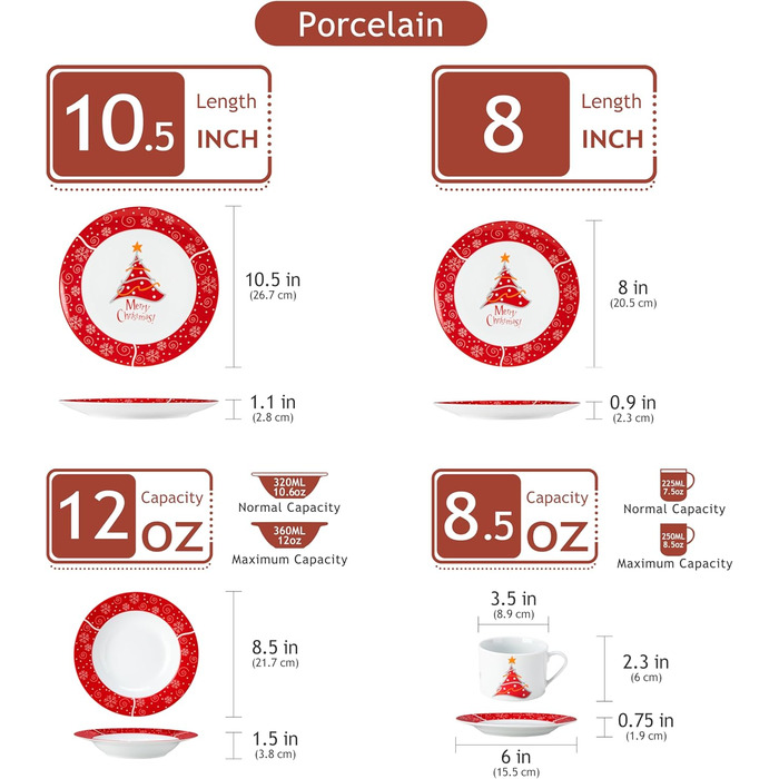 Фарфоровый рождественский набор посуды на 6 человек, 30 предметов VEWEET