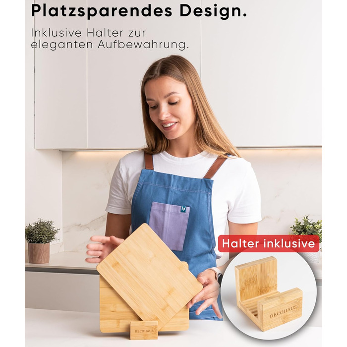 Набір дерев'яних обробних дощок Deco haus з міцної акації 2 см завтовшки - дошки з жолобком для соку - кухонні дерев'яні дошки 40x30, 33x24, 26x18 см - набір дерев'яних дощок (6 шт., бамбук)