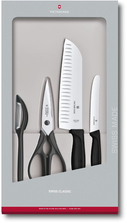 Набір кухонний Victorinox SwissClassic Kitchen Set 4шт з чорн. ручкою (2 ножа, ножиці, овочечистка) у подар.упак.