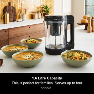 Суповарка Morphy Richards Clarity об&39ємом 1,6 л, контроль порцій, 9 функцій, інтелектуальна технологія реакції, підтримка тепла, суповарка та смузі, білий та чорний кольори, 501050