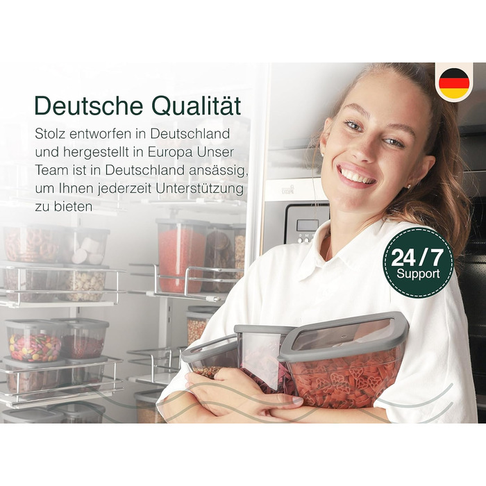 Герметичные банки для хранения uandu с крышками Набор из 12 баночек для хранения Герметичная кухня для хранения всех продуктов Не содержит бисфенола А Органайзер для кухни Контейнер для хранения Склад муки (серый-12x750)