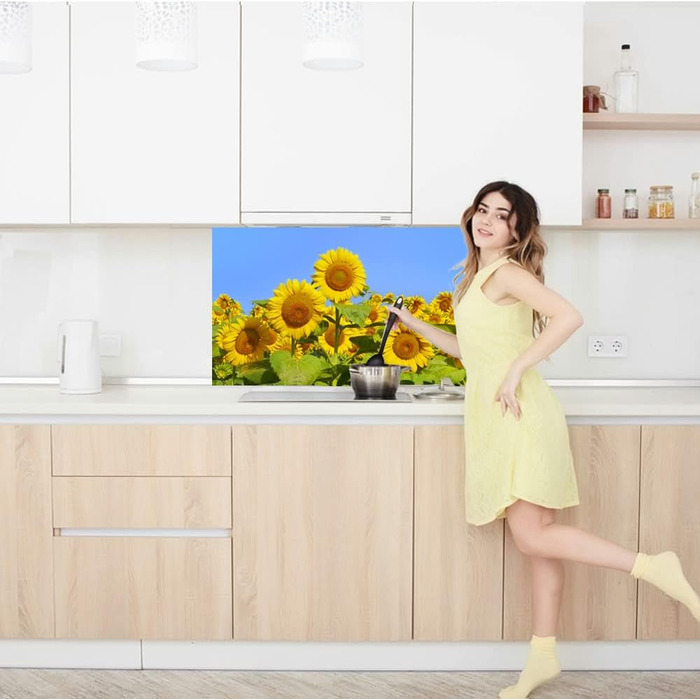 Дизайнерський кухонний фартух з алюмінієвого композиту, кухонний фартух, товщина 3 мм, 60x100 см, (Соняшники)