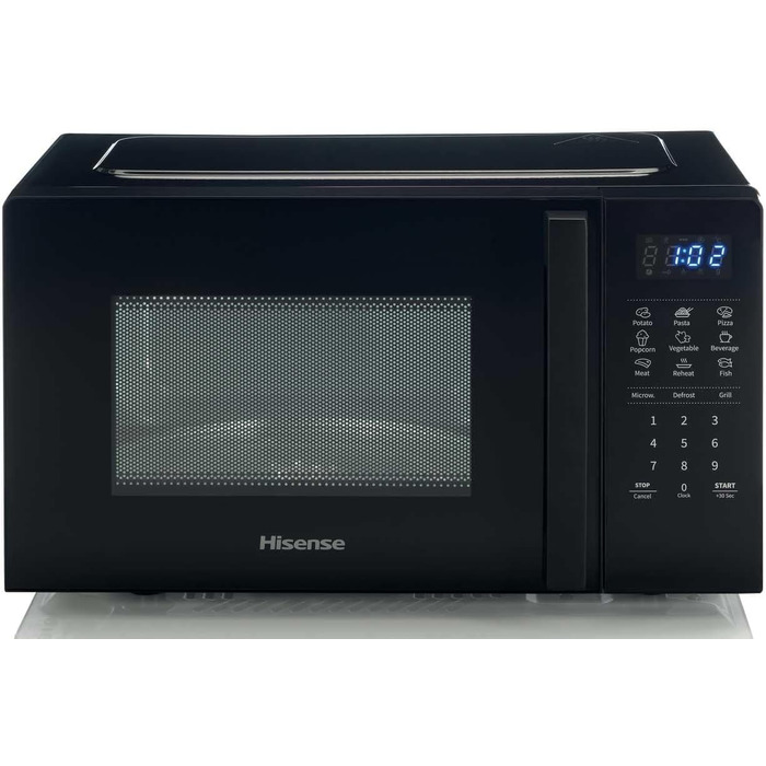 Мікрохвильова піч Hisense H20MOBP1HI / 700 Вт / InverterTech / Керамічне покриття / Преміальне скло / Виготовлена на замовлення, багатофазне приготування / Функція розморожування / 5 рівнів потужності / Блокування від дітей / Чорна (20 л, цифрове керуванн