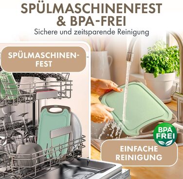 Набір обробних дощок Blumtal 3 розміри (S/M/L) - Велика пластикова обробна дошка з пазами для соку та ручкою - Міцна кухонна обробна дошка без BPA (зелена, комплект з 3 предметів)