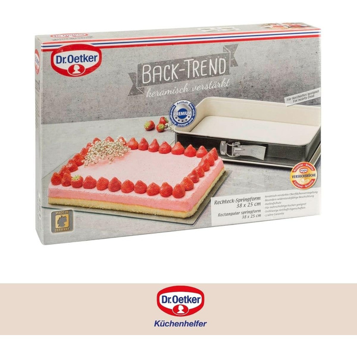 Прямокутна пружинна форма 28 см BACK-TREND, форма для торта із захистом від протікання, квадратна форма для випічки зі сталі з армованим керамікою антипригарним покриттям (колір крем/антрацит), кількість (38 x 25 см, одинарна)