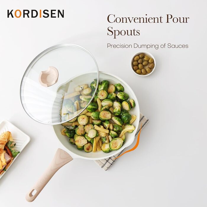 Сковорода 28 см со стеклянной крышкой, белая Kordisen