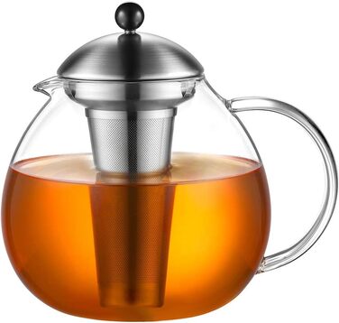 Серебряный чайник из гласстального стекла 1500 мл с ситечком для чая из нержавеющей стали 18/8 Чайник из боросиликатного стекла Стеклянный чайник, подходящий для подогревателя чая (2000 мл, серебряный чайник типа 3)