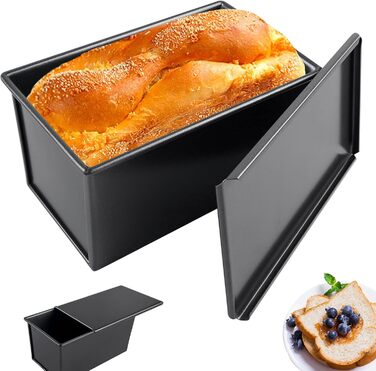 Форма для выпечки хлеба прямоугольная 21 x 11 x 10 см с крышкой, черная BORDEAG