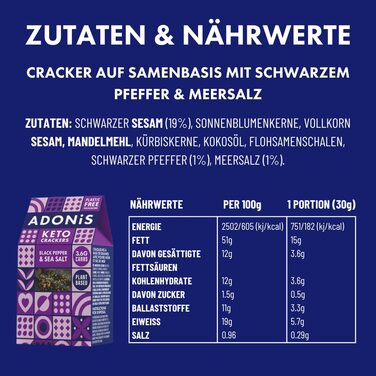 Кето крекеры с черным перцем и морской солью, 10 упаковок по 60 г Adonis