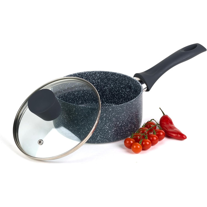 Каструля Russell Hobbs RH00845EU з антипригарним покриттям - 18 см/2 л з кришкою із загартованого скла, індукційна каструля, каструля для овочів/бульйону з бакелітовою ручкою та термостійким зовнішнім покриттям, камінь Nightfall (набір каструль)