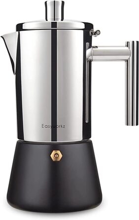 Еспресо-машина для плити, нержавіюча сталь, італійська кавоварка, Moka Pot на 6 чашок, 300 мл Еспресо для індукції (200 мл, чорний)