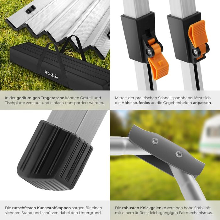 Складной алюминиевый стол для кемпинга 90 x 52 см серебряный tectake