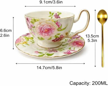 Керамічна чайна чашка з блюдцями та ложкою 200 мл AHKALVTE