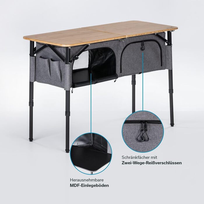 Бамбуковый кемпинговый стол с сетчатой ​​полкой 120 х 50 см Skandika