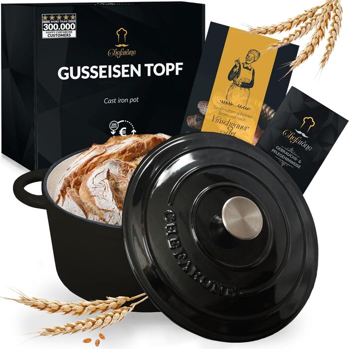 Чавунна жаровня 3,5 л з кришкою 24 см, чорна Chefarone