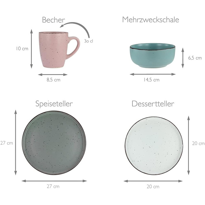 Набір посуду на 4 персони, 16 предметів, різнокольоровий, Modern Fashion Creatable