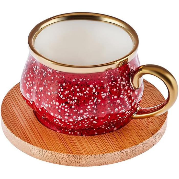Набір кавових чашок червоний на 6 персон з бамбуковою тацею 90 мл Karaca