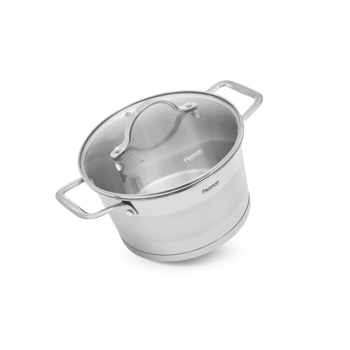 Каструля Fissman TIERNO 20x11,5 см / 3,1л зі скляною кришкою нержавіюча сталь (5495)