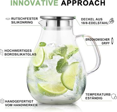 Скляний глечик з кришкою та широкою ручкою та щітка для чищення 2,5 л SUSTEAS