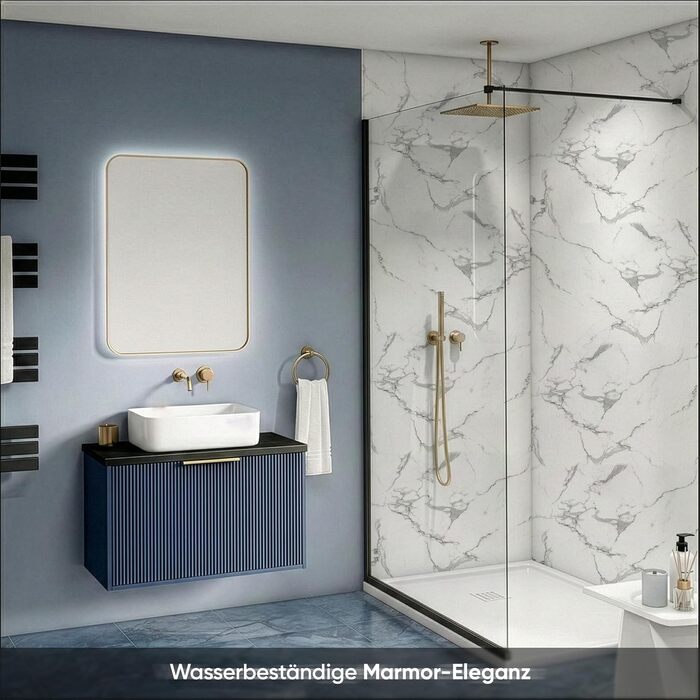 Стінові панелі IZODEKOR під мармур 60x120 см Панель для кухонного фартуха ПВХ-облицювання стін для кухні, ванної кімнати Бризкозахисний екран для кухні Водонепроникний та термостійкий (4 панелі 4 монтажних клею, Carrara)