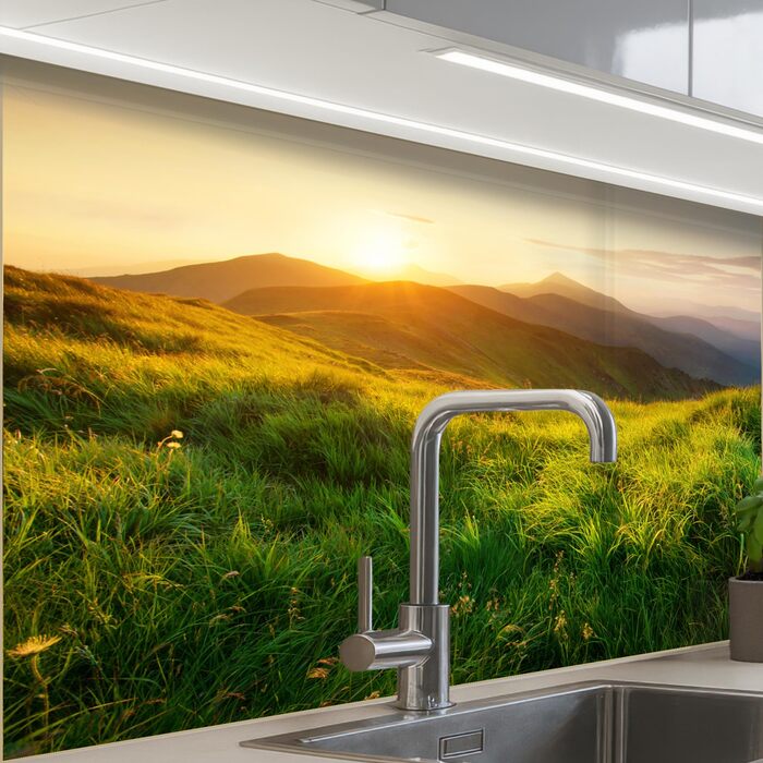 Кухонний фартух 60x80 см Самоклеючий захисний щиток для кухонної стіни Кухонний фартух Кухонні фасади Кухонні фартухи Кухонна стіна Вода - Пейзаж - (Трава - Пагорби, 60 x 80 см)