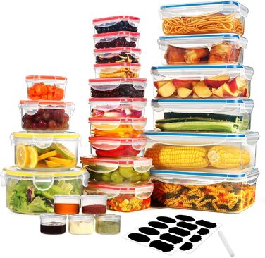 Контейнери для зберігання харчових продуктів YASHE з кришками, 16 шт. (8 контейнерів, 8 кришок), набір контейнерів для зберігання, 100 герметичні, без BPA, 0,24-1,5 л (SE-50PCS)
