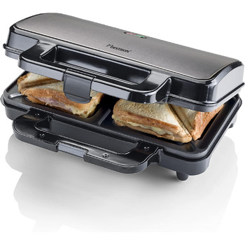 Бутербродница Bestron XL, тостер для 2 бутербродов с антипригарным покрытием на 2 бутерброда, вкл. автоматический контроль температуры и индикатор готовности, 900 Вт, цвет черный/ (серый титан)