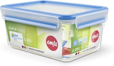 Набір контейнерів для зберігання продуктів EMSA Clip & Close, прямокутні, 5 x 0,8 л, коробки для зберігання, 100 герметичні, придатні для миття в посудомийній машині, морозильної камери та мікрохвильової печі, прозорі, сині, зроблені в Німеччині, N10307 (