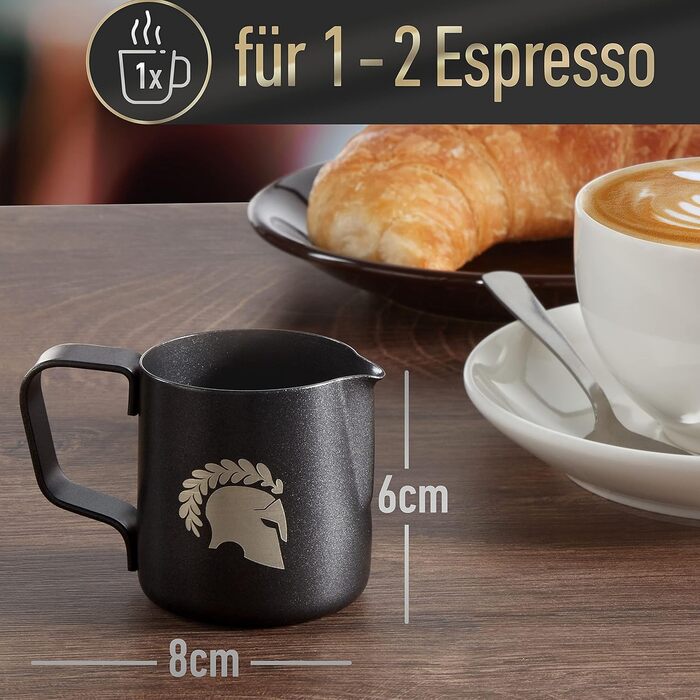Глечик для молока Barista Legends з нержавіючої сталі 350 мл зі спеціальним носиком для лате-арту - Глечик для спінювання молока з високим глянцевим покриттям - Глечик для молока Barista з нержавіючої сталі - Аксесуари Barista (чорний 100 мл)