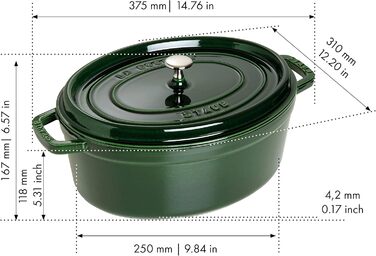 Чавунна жаровня/кокотниця STAUB, овальна 6,7 л, (31 см, базилік/зелений)