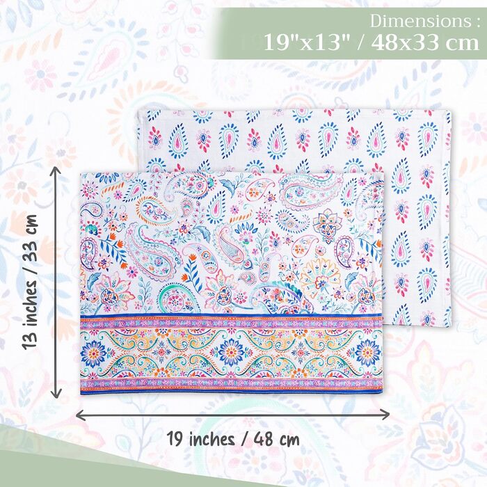 Бавовняні килимки, набір з 4 шт. , декоративні килимки, пасхальні килимки, що миються, для свят, вечерь, весни, літа (33 см x 48 см) (056 - Індійський квітковий візерунок), 39Hermine, 100