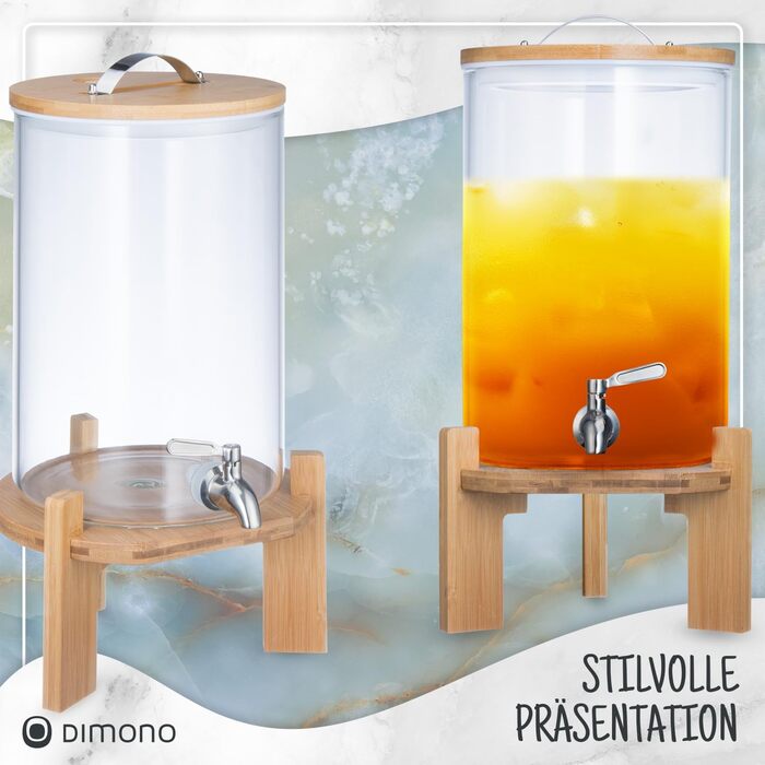 Диспенсер для напоїв зі сталевим краном з бамбуковою підставкою 8 л Dimono