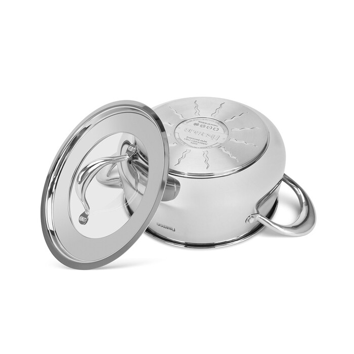 Каструля Fissman ABSOLUTE PRO 24x12 см / 5,6 л зі скляною кришкою нержавіюча сталь (5547)