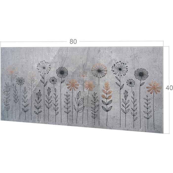 Скляний кухонний фартух GRAZDesign 4 мм Декоративний скляний фартух з квітковим мотивом Кухонний фартух сірого кольору - (Квітковий луг, 80x40 см)