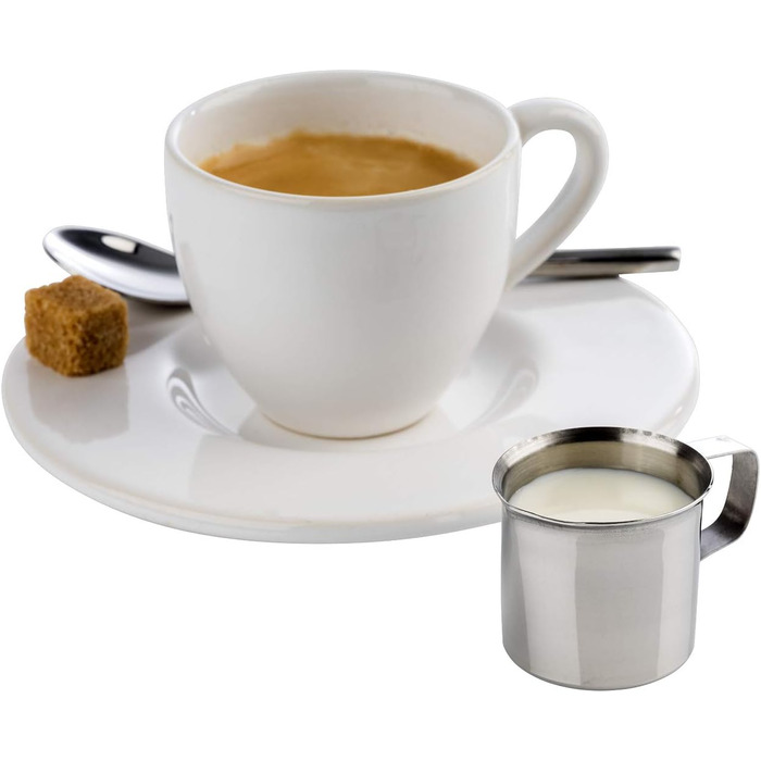 Кувшин для молока APS Набор из 4 шт., маленькие кувшины для сливок для кофе/молока, кувшин для сливок, содержимое 25 мл, нержавеющая сталь (комплект с кофейней, 29 x 22 см)