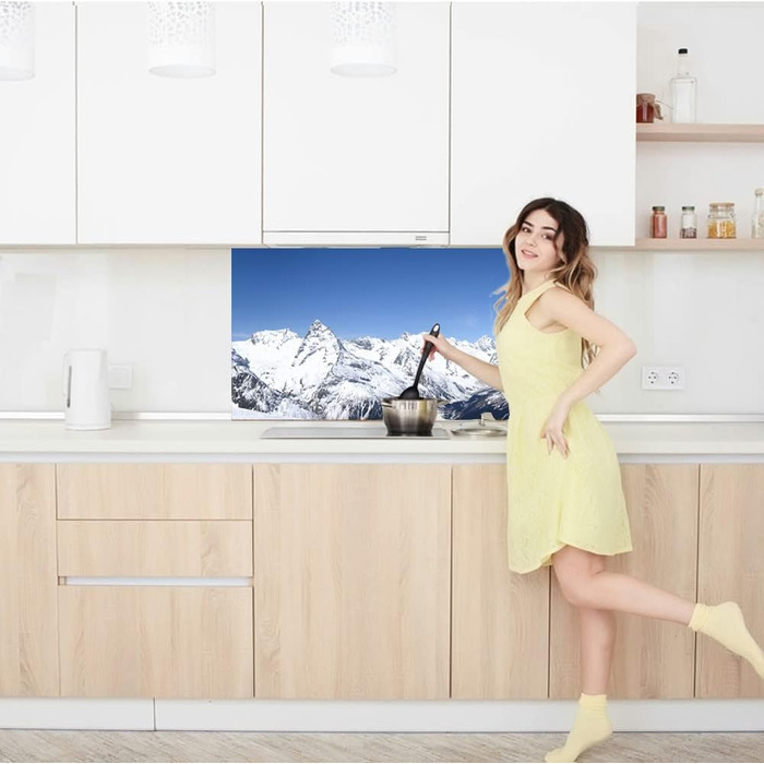 Дизайнерський кухонний фартух з алюмінієвого композиту, кухонний фартух, товщина 3 мм, 60x100 см, (Світлі гори)