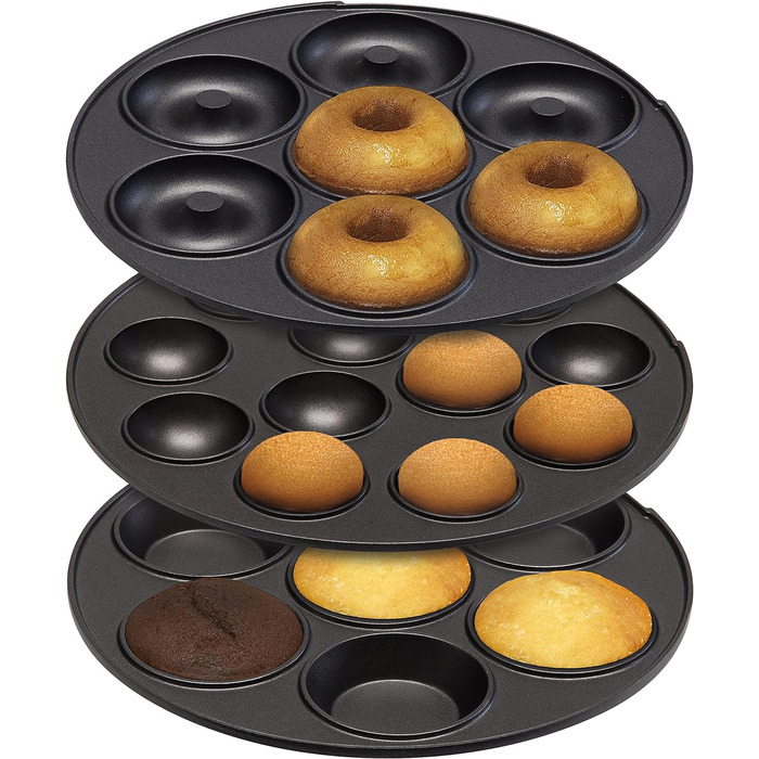 Виробник тортів Bestron 3-в-1 у ретро-дизайні, з 3 змінними пластинами для випічки, виробник пончиків, кексів і кейк-попсів, антипригарний, 700 Вт, колір (рожевий)