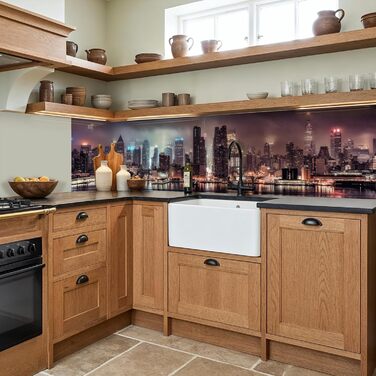 Кухонний фартух 60x80 см Самоклеючий захисний щиток для кухонної стіни Кухонний фартух Кухонні фасади Кухонні фартухи Кухонна стіна Вода - Пейзаж - (Нью-Йорк - Ніч, 80 x 300 см)