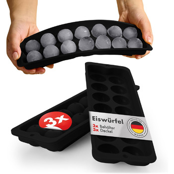 Силиконовые формочки для льда на 14 шариков XL с крышкой, набор 3 предмета, черный Blumtal