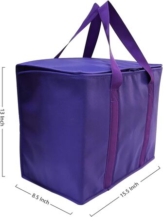 Сумка-холодильник XL на блискавці, багаторазова, зберігає їжу гарячою або холодною, ідеально підходить для прийому їжі, Instacart, ресторани, фіолетова, 2 шт.